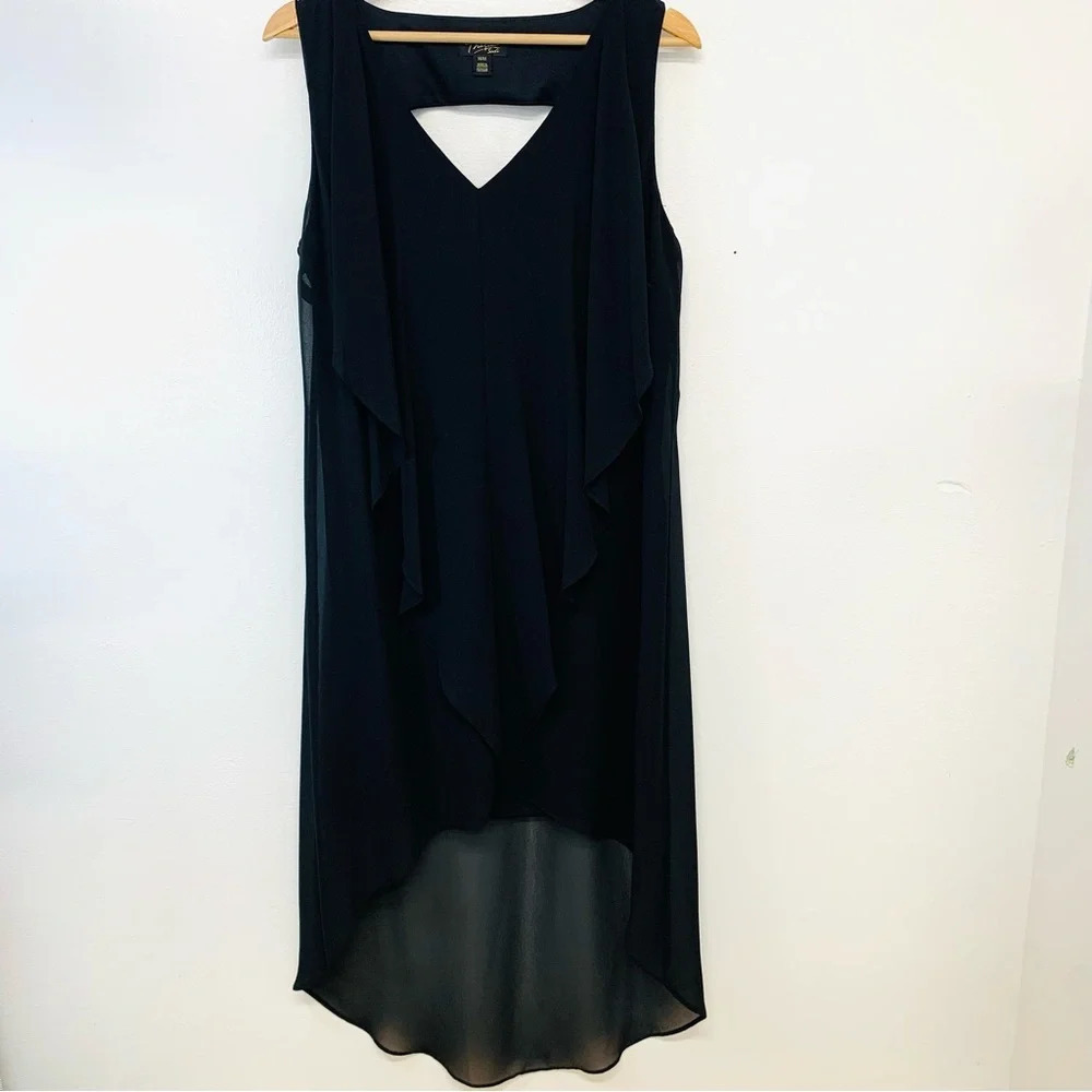 Thalia Sodi Black Dress Medium Asymmetric Chiffon  Ruffle WhimsyGoth Casual Work